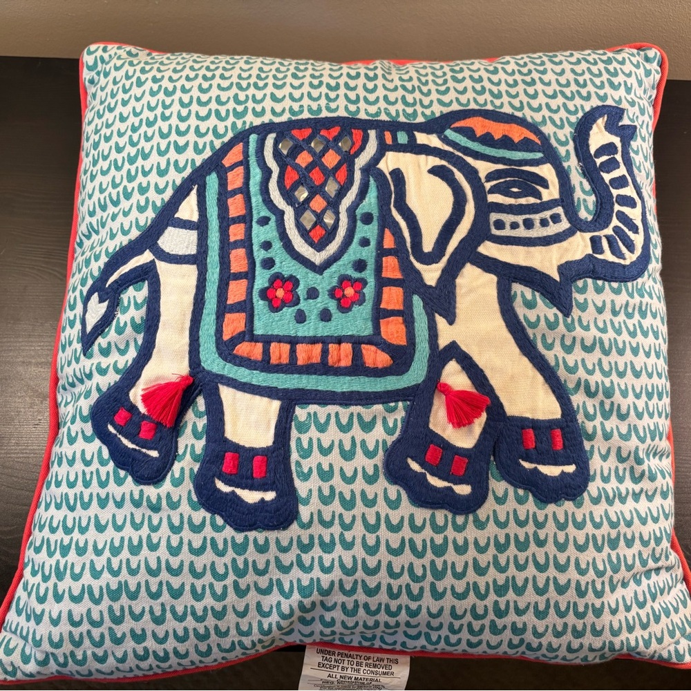 Colorful Embroidered Elephant Pillow